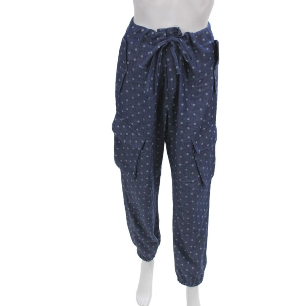 Line Mens Cargo Jogger Pants Dark Blue Polka Dot Cotton Drawstring Size M